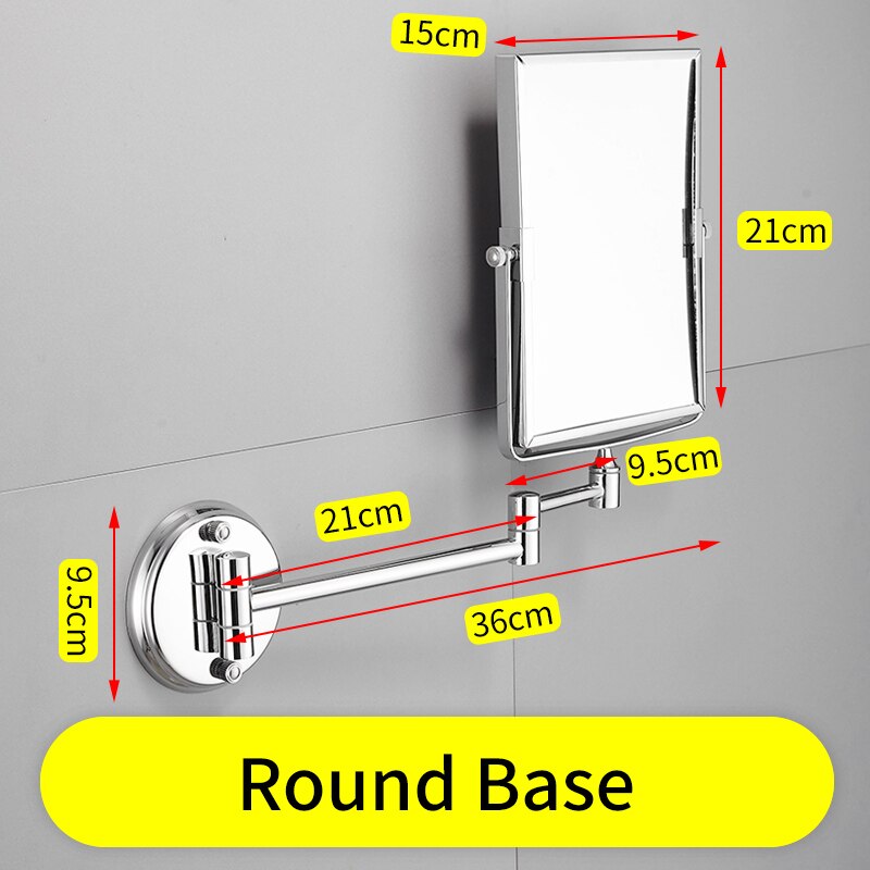 Bathroom Mirror Stainless Steel Square Floding Make Up Mirrors 3x Magnifying Dual Arm Extend 2-Face Cosmetic Mirror Wall Mounted: C-Round Base