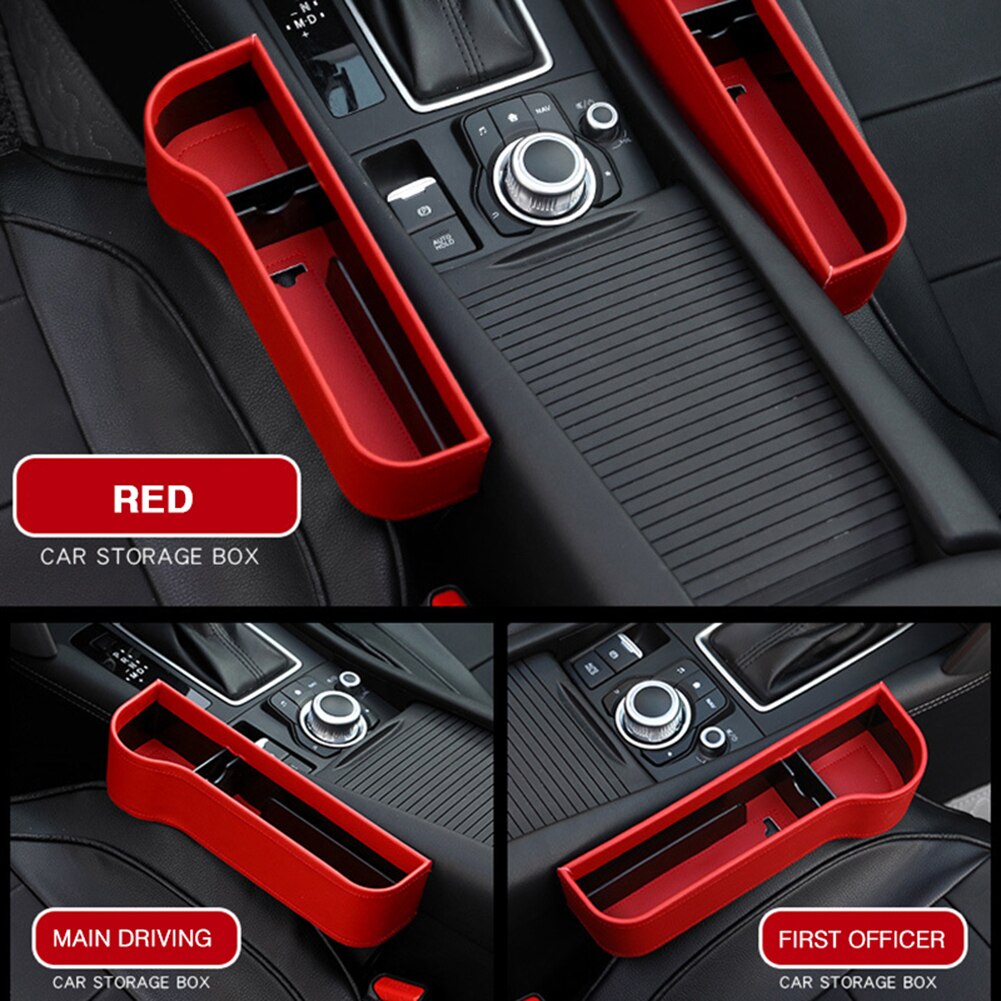 Car Front Left Seat Crevice Leather Storage Box Multi-function Foldable Gap Tidying Organizer Auto Car Interior Accessories: Red