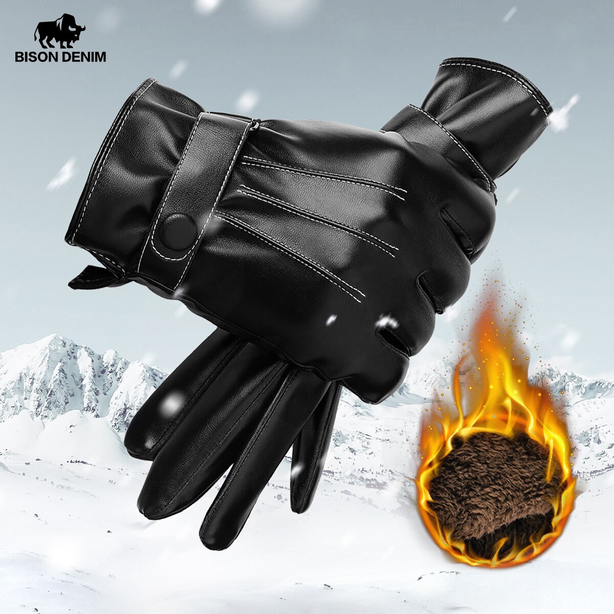 Bison Denim Handschoenen Voor Herfst Winter Touchscreen Mannen Handschoenen Winddicht Thicken Pluche Warm Winter Handschoenen Voor Mannen Mode s057