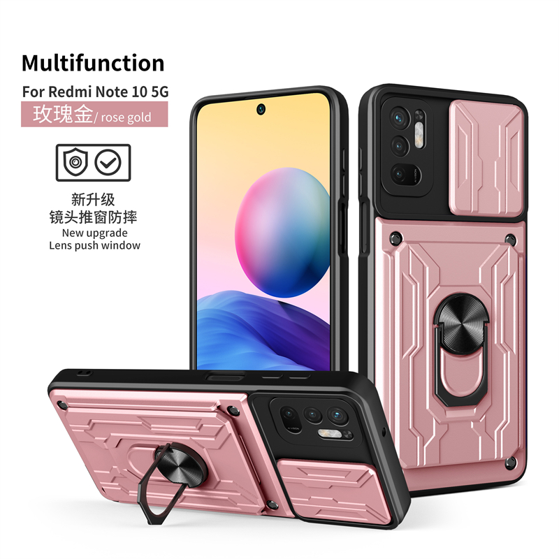 For Xiaomi Poco M3 Pro 5G Case Magnetic Holder Ring Armor Card Slot Phone Cases For Pocophone M3 M 3 Pro Slide Camera Back Cover: Pink