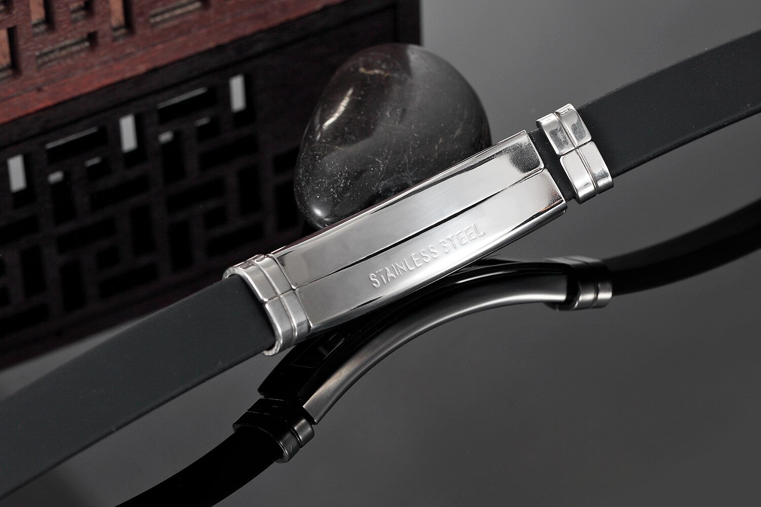 Fgift OL Geometrische Armbinde Edelstahl Charme Schwarz Silikon Gürtel Armbänder für Männer Frauen Armreifen Pulseira