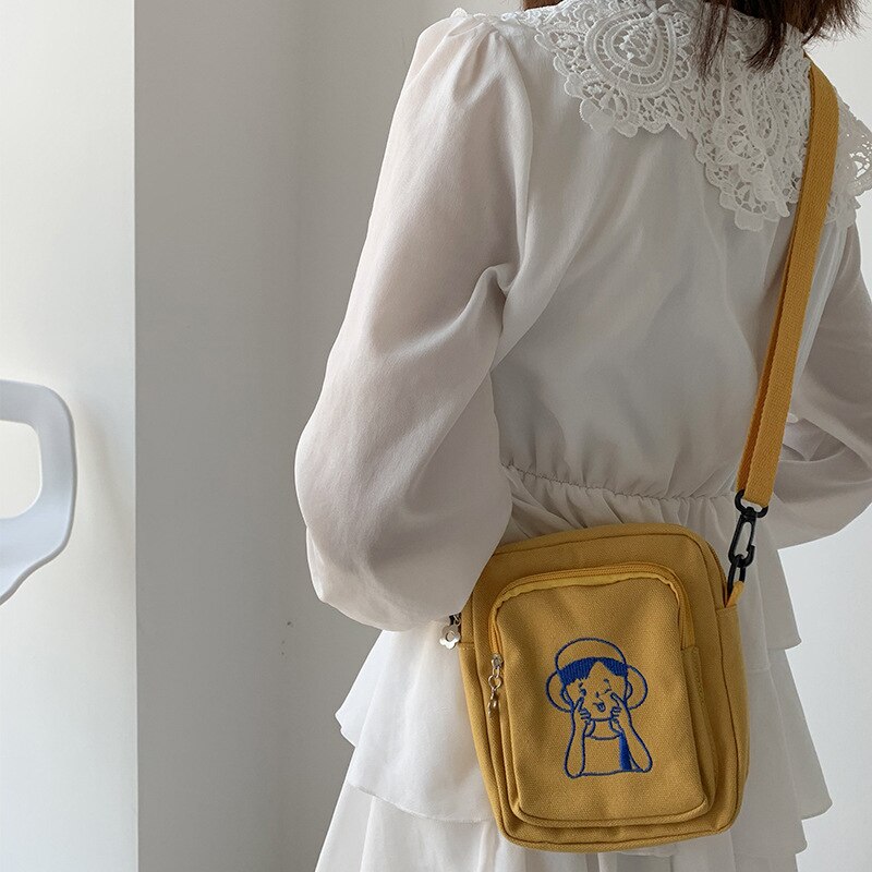 2020 novo pequeno saco do mensageiro das mulheres japão coréia moda mini lona sacos de ombro crossbody para o telefone feminino saco zíper aleta: Yellow