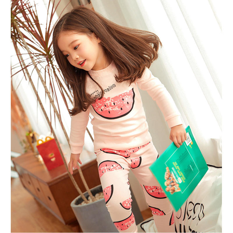 Girls' Watermelon Printing Children's Pajamas Round Neck Long-Sleeved Casual Set Kids Trousers Sleepwear Nightwear Outfit