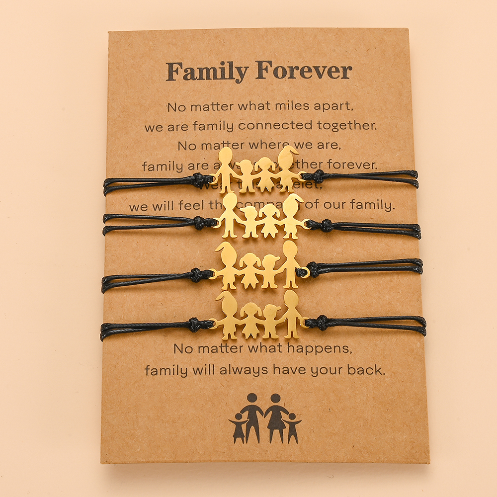 Mooie Vader Moeder Zoon Dochter Familie Bijpassende Armbanden Handgemaakte Roestvrij Stalen Armband Voor Vrouwen Mannen Wens Kaart: familyA gold