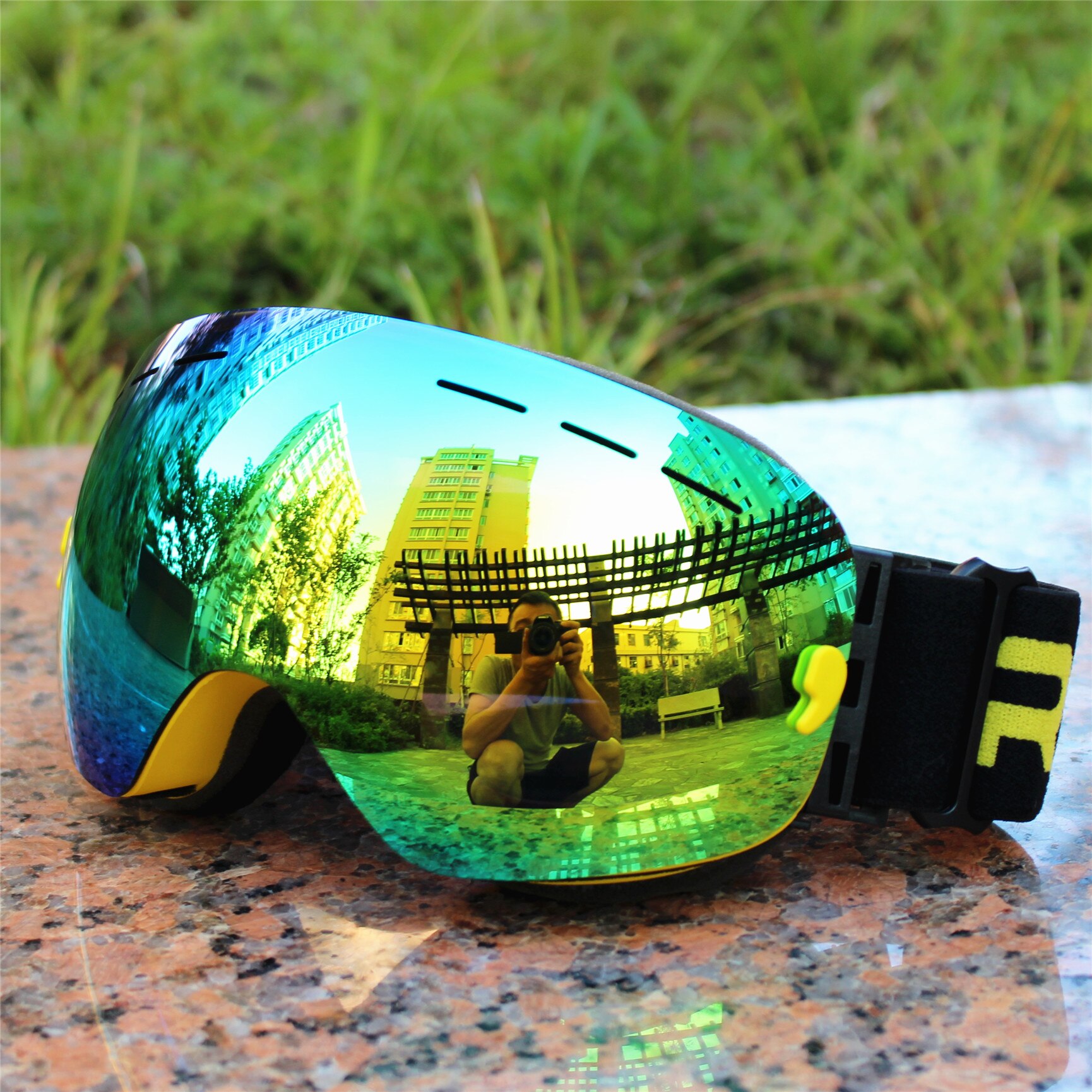 Rbworld merk grote skibril dubbele lens  uv400 anti-condens volwassen snowboard skibril dames heren gepolariseerde sneeuwbril