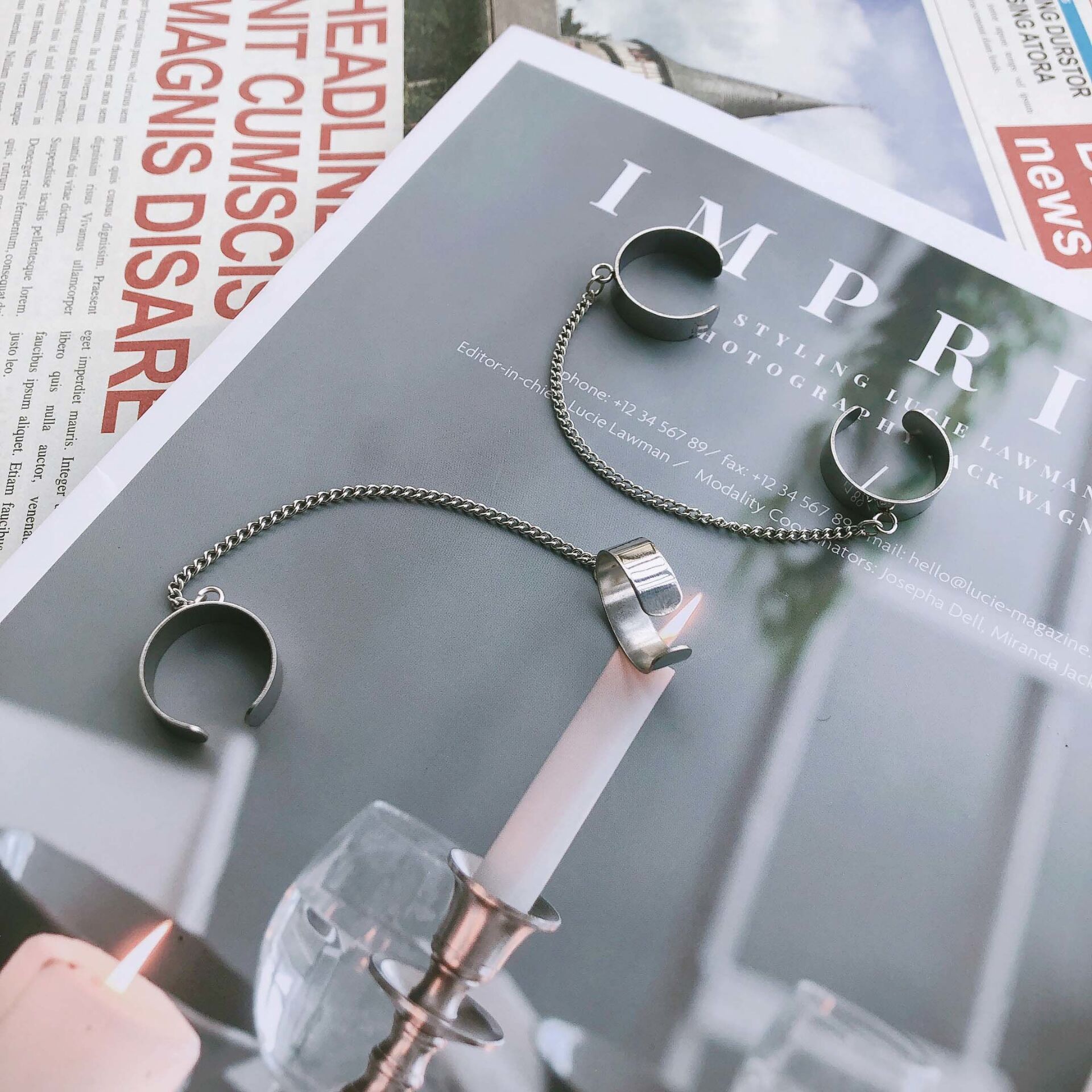 Fantastici anelli a catena a doppio dito per donna uomo apri nappa regolabile punk HipHop anelli di barretta gioielli di moda