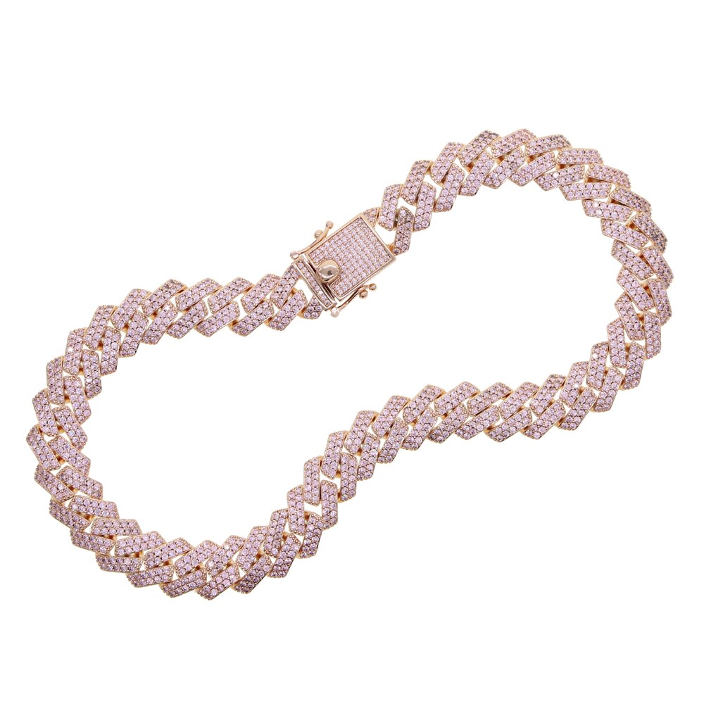 luxury Rock Iced Out hip-hop bling Bling wide Miami cuban link chain purple White cubic zirconia cz choker necklace Jewelry: rose pink / 46cm