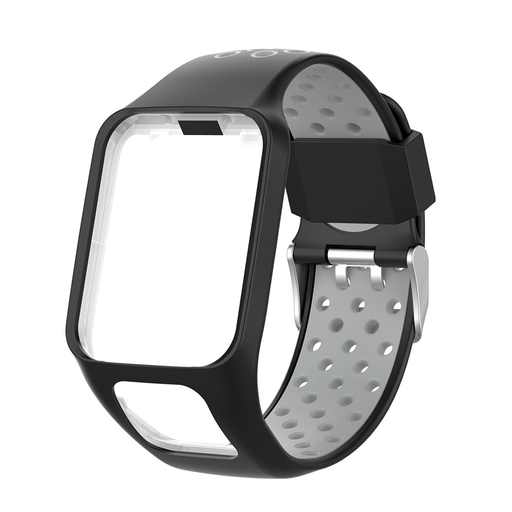 Erstatningsarmbånd til tomtom urrem silikonebånd til tomtom runner 3/ eventyrer/golfspiller 2/ løber 2 cardio/spark 3 musik: Sort grå