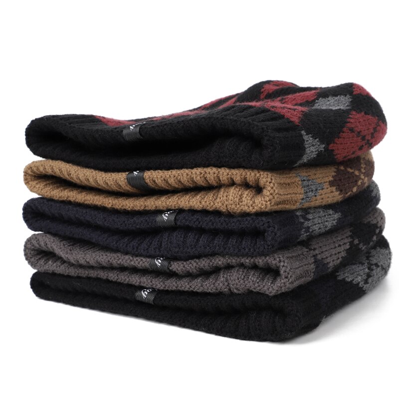 Winter Warm Pak Hoeden Sjaal 2 Stuk Fluwelen Katoenen Mannen Beanie Hat Unisex Ring Bib Skullcap Hedging Caps klassieke Plaid
