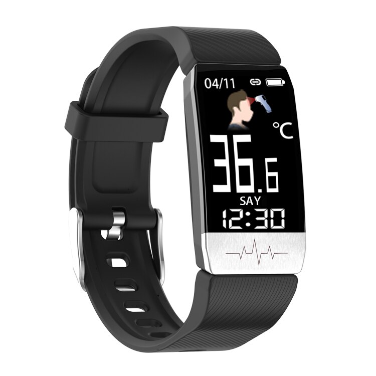 Nuovo T1 Smart Bracelet termometro misurazione della temperatura corporea salute frequenza cardiaca Smart Band Watch Tracker Fitness impermeabile: Black