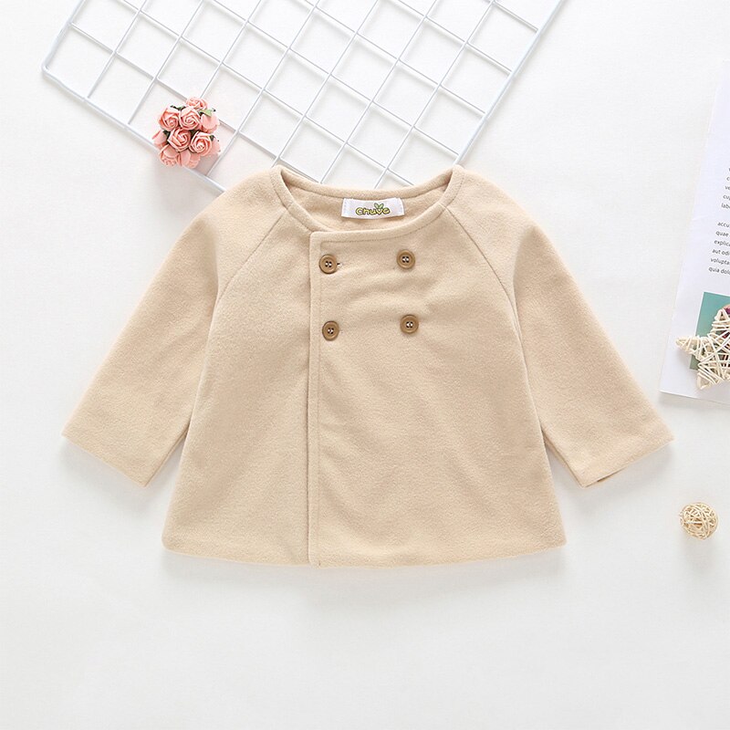 Autunno della molla Del Bambino Del Bambino Delle Ragazze Dei Bambini Acrilico Manica Lunga Tuta Sportiva Casual di Colore Solido Doppio Petto Cappotti di Alta Qualità