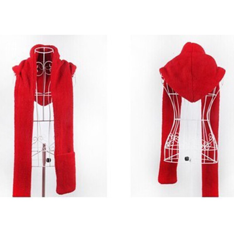 3 Piece Sets Women Winter Warm Soft Hood Scarf Snood Pocket Hats Gloves Hooded Scarf Hat Glove