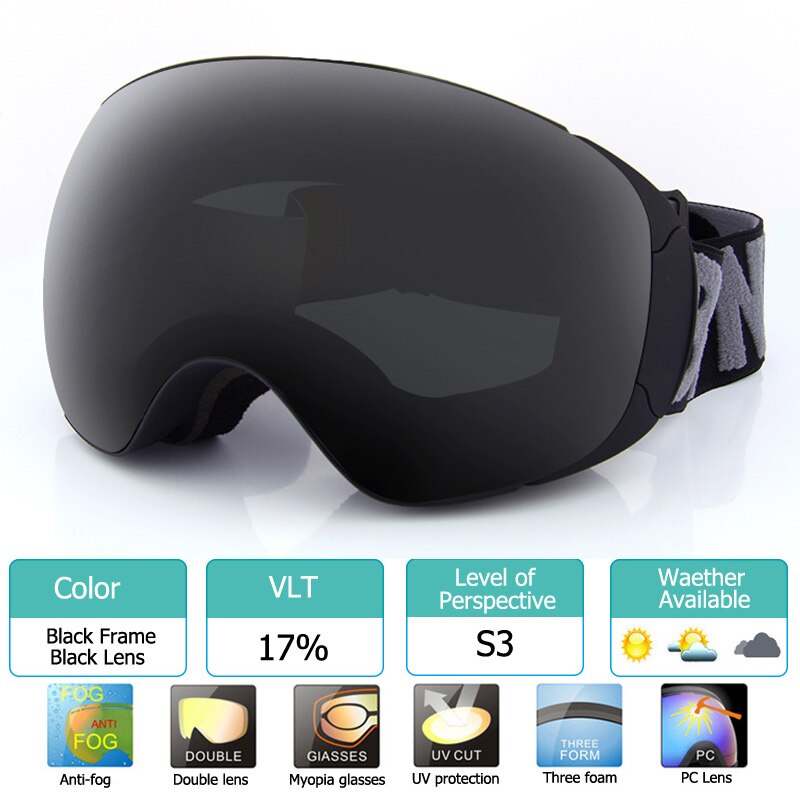 Novo óculos de esqui magnético com lente de mudança rápida uv400 proteção anti-nevoeiro snowboard óculos para homem e mulher óculos de esqui: Black with Black