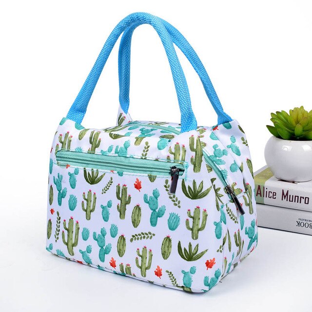 Flamingo Picnic Bags Women Lunch Box Portable Insulated Thermal Cooler Waterproof Zipper Beach Lunch Bag For Woman Student Kids: Cactus