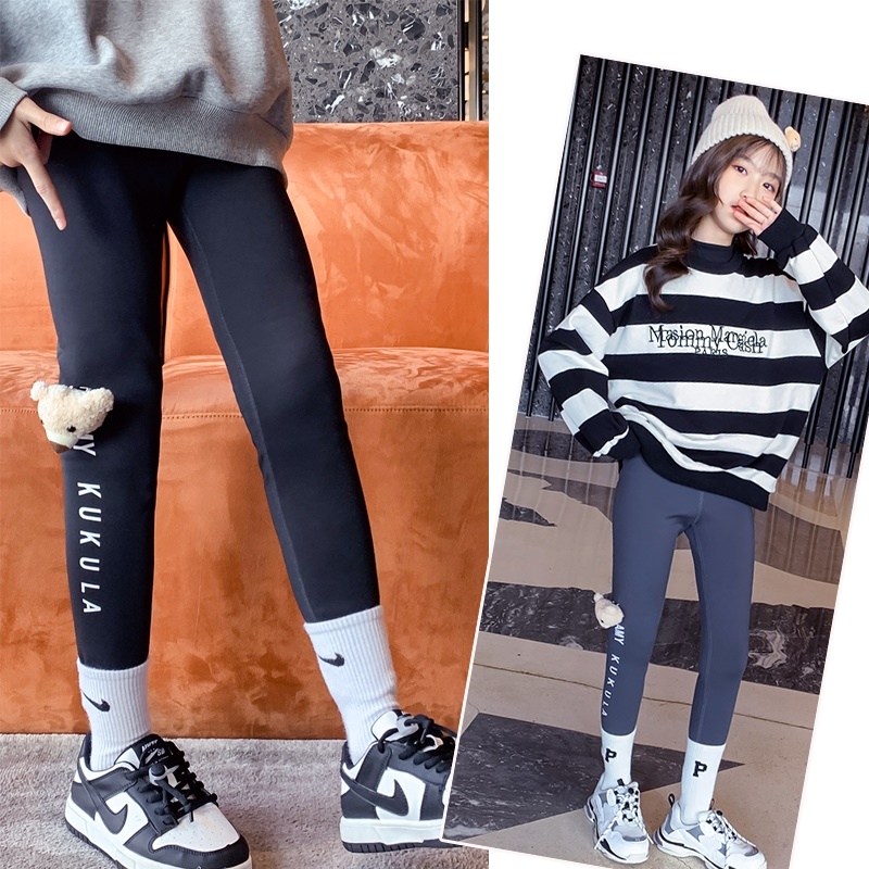 School Kids Seamless Leggings High Waisted Teenage Girls Sports Leggings With Bear Girls Fitness Yoga Pants Girl Sport Leggings