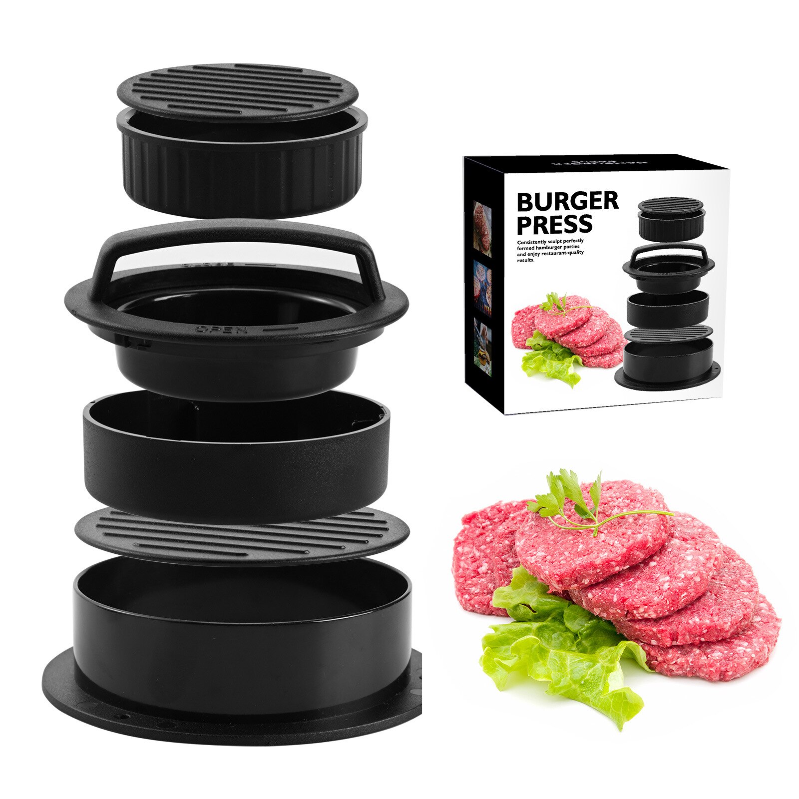 Hamburger Maker Hamburger Press Round Shape Nonstick Chef Cutlets Hamburger Meat Beef Grill Burger Press Patty Maker Mold BBQ: Box