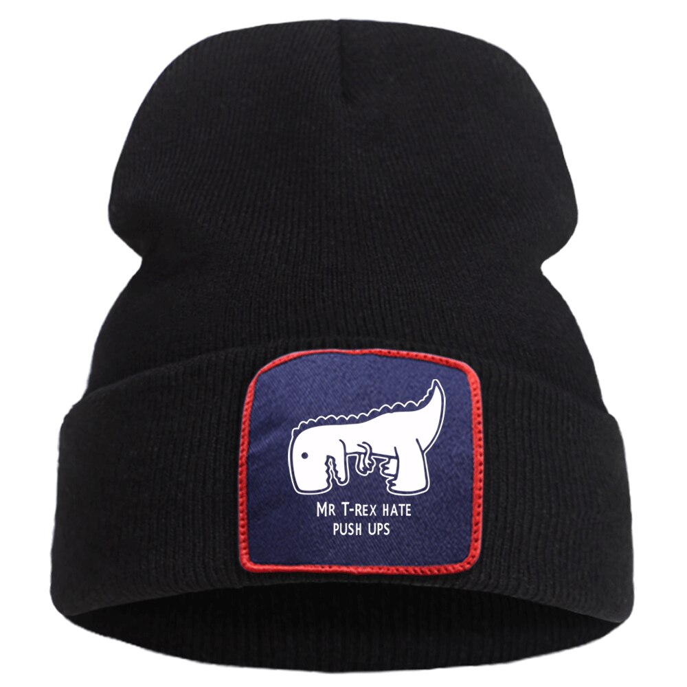 Mr T rex haine Push Ups imprimer Bonnet chapeau unisexe Hip Hop Bonnet casquette en plein air respirant tricoté casquettes hiver coton Skullies chapeaux: black5