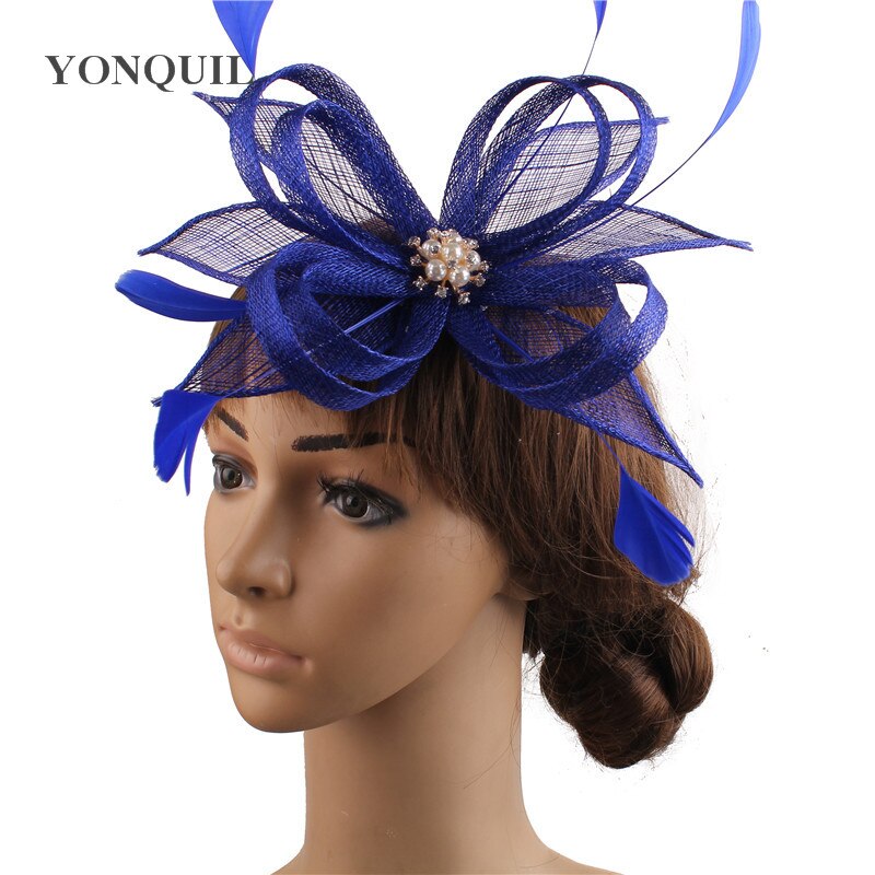 Blanc Sinamay coiffure de mariage pour mariée chapeau Fascinator cheveux accessoires épingle à cheveux mariée dames nouvelle chapeaux: Bleu