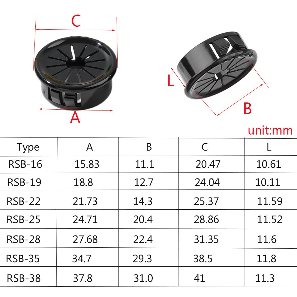 Couvercle de trou de fil de table de bureau, œillet de câble, plastique en nylon noir, forme de pétale, bouchon anti-poussière d'ordinateur, 16mm, 19mm, 22mm, 25mm, 28mm, 35mm, 38mm, 10 pièces