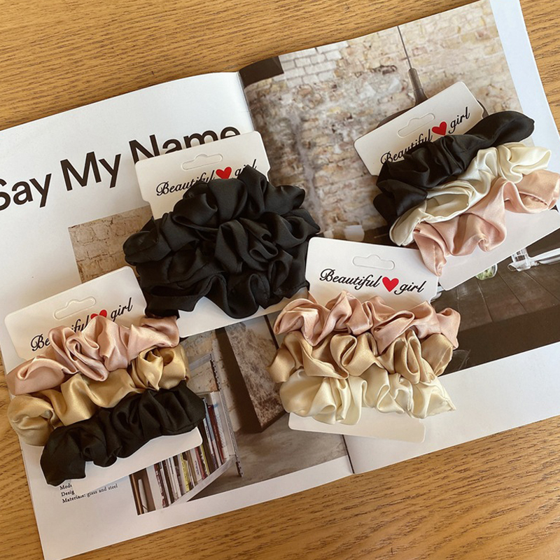 Scrunchies de satén de seda para mujer, cuerda para el cabello de Color sólido, banda de goma, soporte para Cola de Caballo , diadema elástica, accesorios para el cabello, 3 piezas por juego