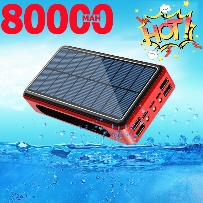 Cargador Solar de teléfono móvil, cargador de batería móvil portátil de gran capacidad de 80000mAh con linterna para todos los teléfonos inteligentes