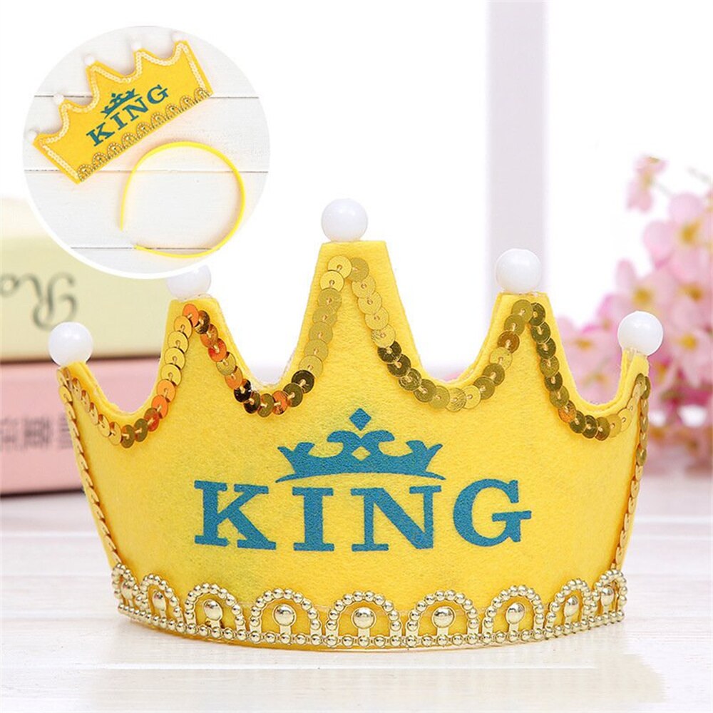 LED Light Happy Birthday Crown Hat for Kids Child Princess King Party Decor Supplies DIY Glowing Birthday Cap Headband: king yellow