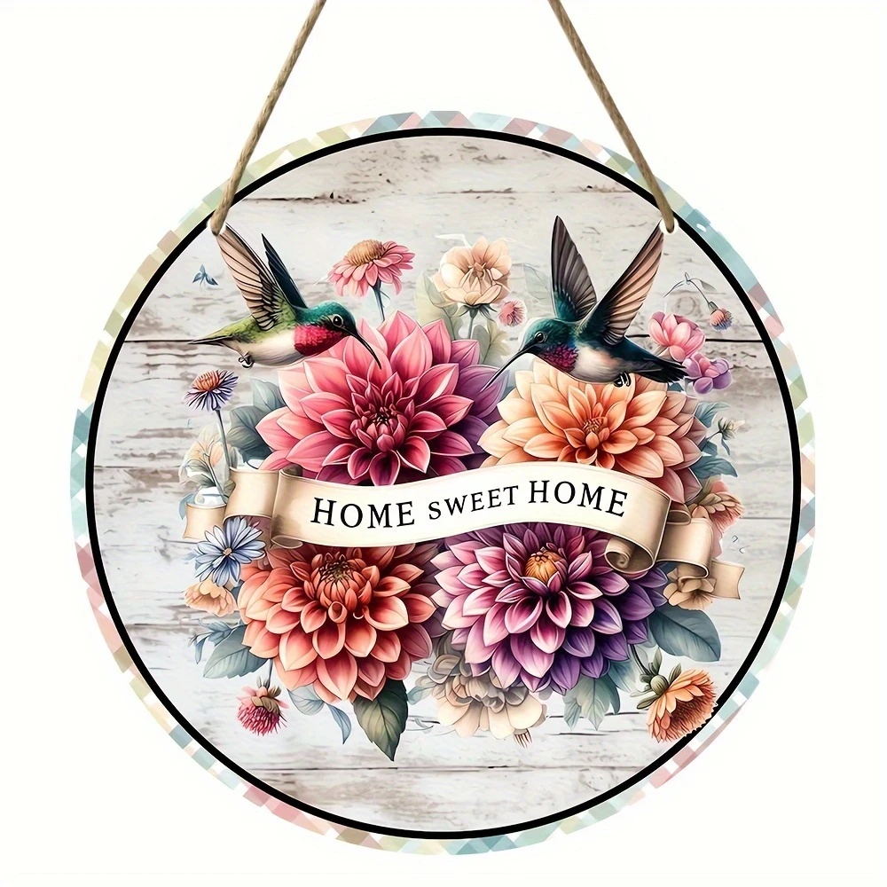 Vintage Home es un dulce letrero circular de madera colgante, adecuado para el hogar, la sala de estar, el jardín, la habitación, la decoración del porche,: 40 x 30 cm / Rojo rosado