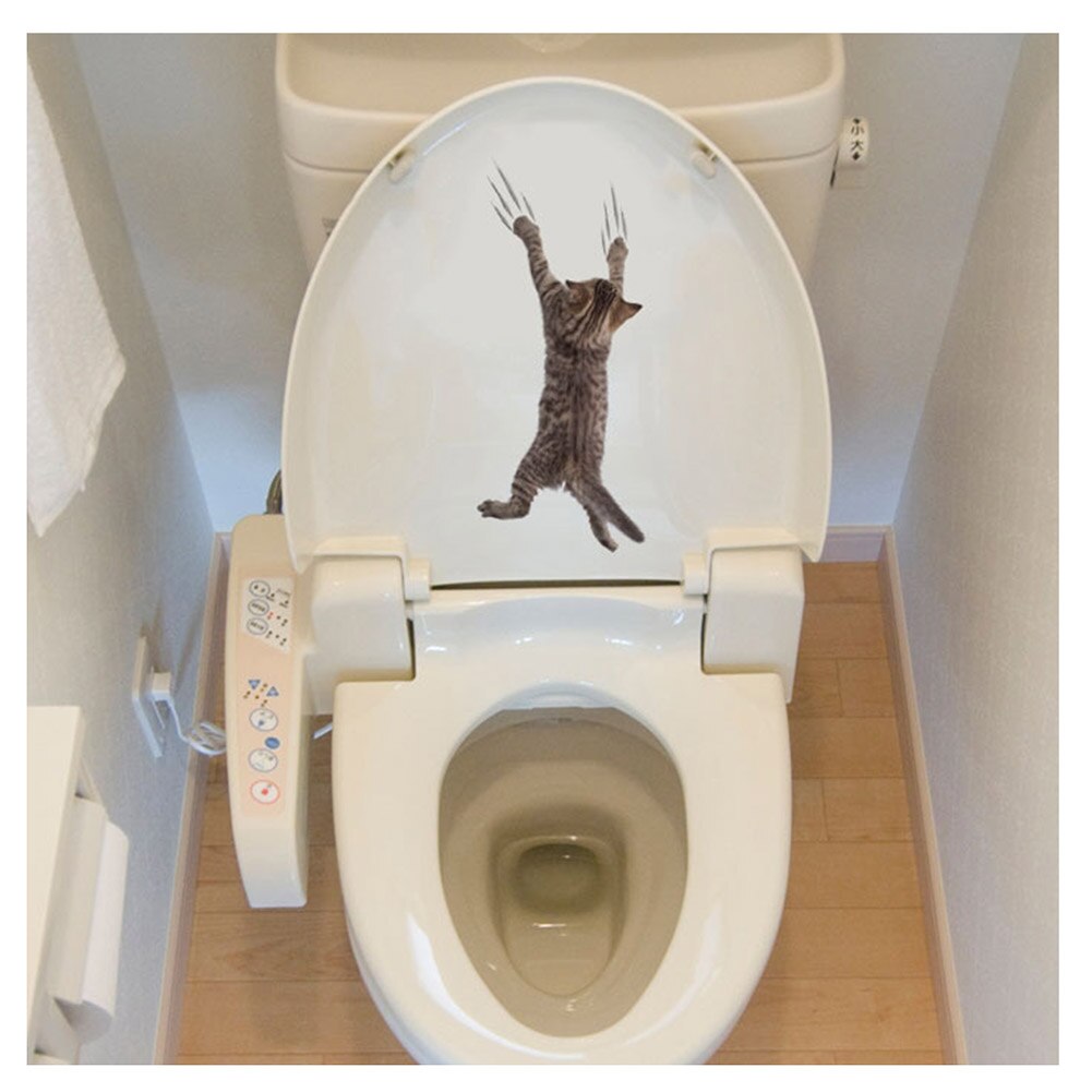 Katte sticker til væg tegneserie sød 3d kitty dyr levende badeværelse skræl og stok toilet mærkat jan 88: Lyserød