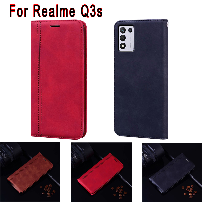 Telefoon Cover Voor Realme Q3s Case RMX3463 RMX3462 Magnetische Kaart Beschermende Boek Voor Realme Q 3S Case Wallet Leather etui Hoesje