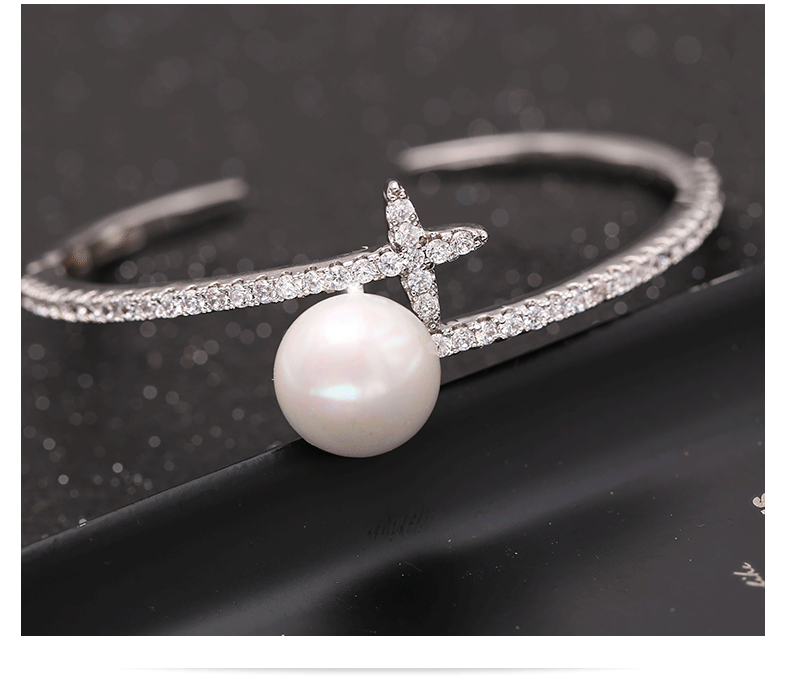 SWOUR Neue Schmuck Weiß Gold Farbe Zirkonia Perle Kreuz Stern Eröffnung Stulpe-armband Bijoux Für Frauen S516