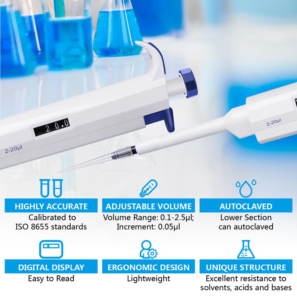 FOURE'S SCIENTIFIC Pipette 2-20ul Lab Adjustable Micropipettes Pipette Single Channel 2-20 Microliter Pipette Pipettor