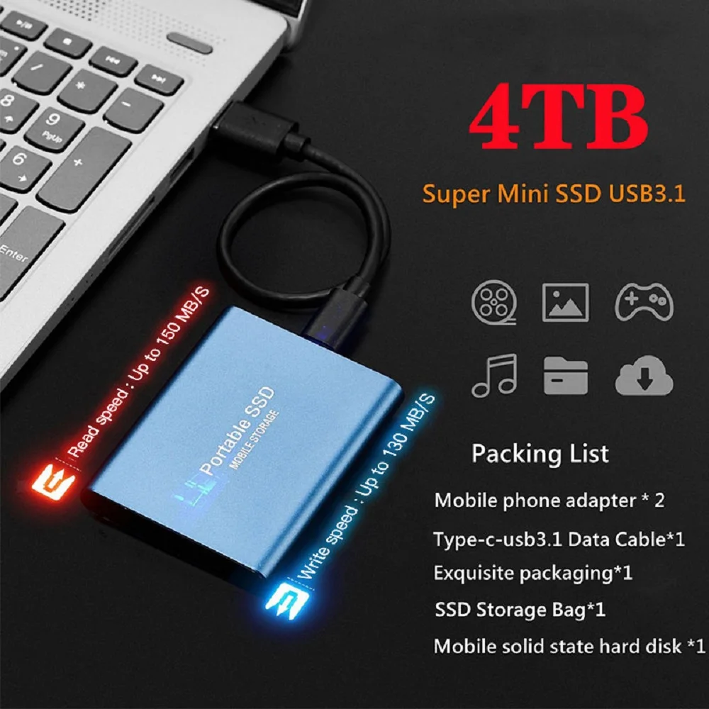 Mini-Festplatte 1 TB Neue 2 TB tragbare SSD hoch-Geschwindigkeit ​ ​ Externe externe USB 3.1 Typ-C-Festplatte für Laptops/MACs/Desktops