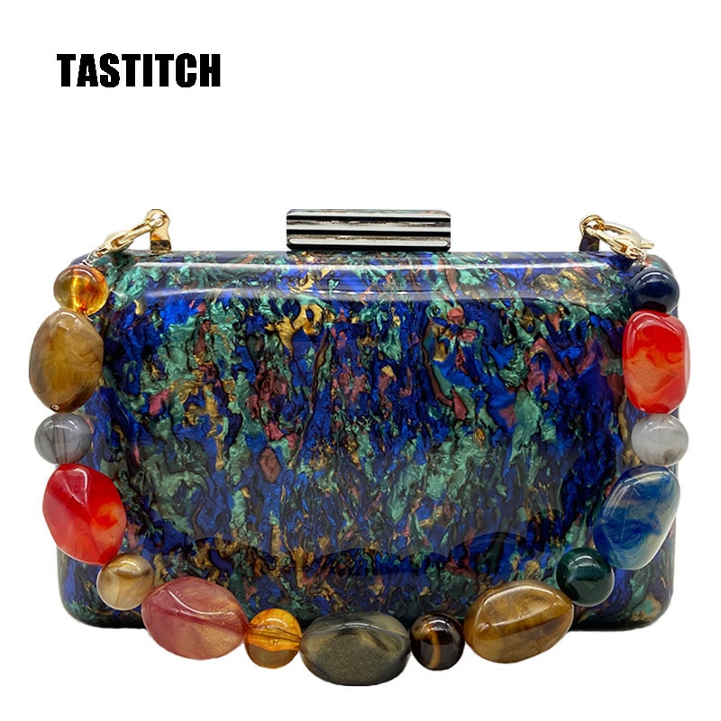 Farverig akryl taske unik kvinde messenger skuldertaske vintage dag clutch taske aften clutches fest bal håndtasker