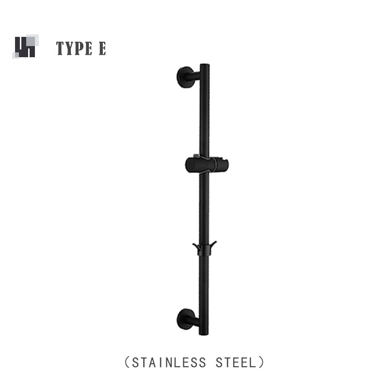 Matte Black Bathroom Sliding Shower Bar Shower Column Wall Mounted Rod with Adjustable Bracket Holder Round Square Slide Bar: Type E with Hook