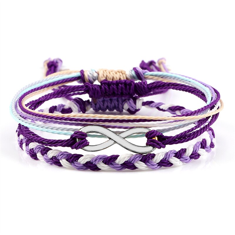 impostato di braccialetti intrecciati regolabili corda viola filo corda albero della vita simbolo OM braccialetto di amicizia per donna uomo gioielli fatti a mano: impostato 6