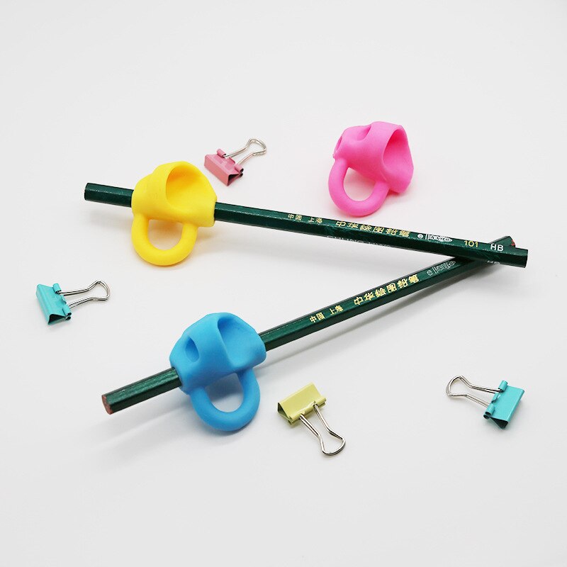 3pcs Magic Silicone Pencil Grip Beginner Writing Aid Tool Baby Double Thumb Posture Correction Tool Pen Holder Student Education