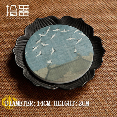 Absorbent ceramic dry brewing table, small tea tray, round lotus, Zen purple clay pot, teapot base, pot holder: 03