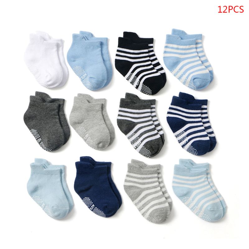12 par/set listra intervalo criança bebê esportes algodão meias confortáveis anti deslizamento meias para 0-24 meses meninos meninas: 1-M