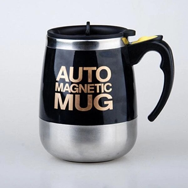 Taza de auto agitación 401-500 Ml taza de mezcla antiquemaduras magnetizada de acero inoxidable con tapa taza de mano MugWirh tapa para café leche: BLACK