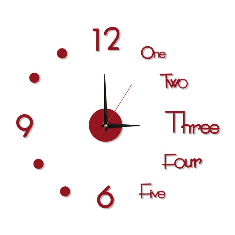 Diy Muur Digitale Klok Frameloze Acryl 3d Klok Wandklok Met Lichtgevende Mute Sticker Woonkamer Slaapkamer Muur Decoratie: Red