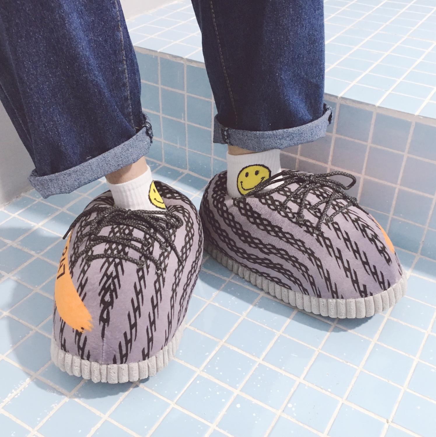 Suihyung kvinder indendørs sko bomuld sneakers hjemmesko sjove stribede brød sko mænd vinter blød varm hjemme gulv cut fede sko