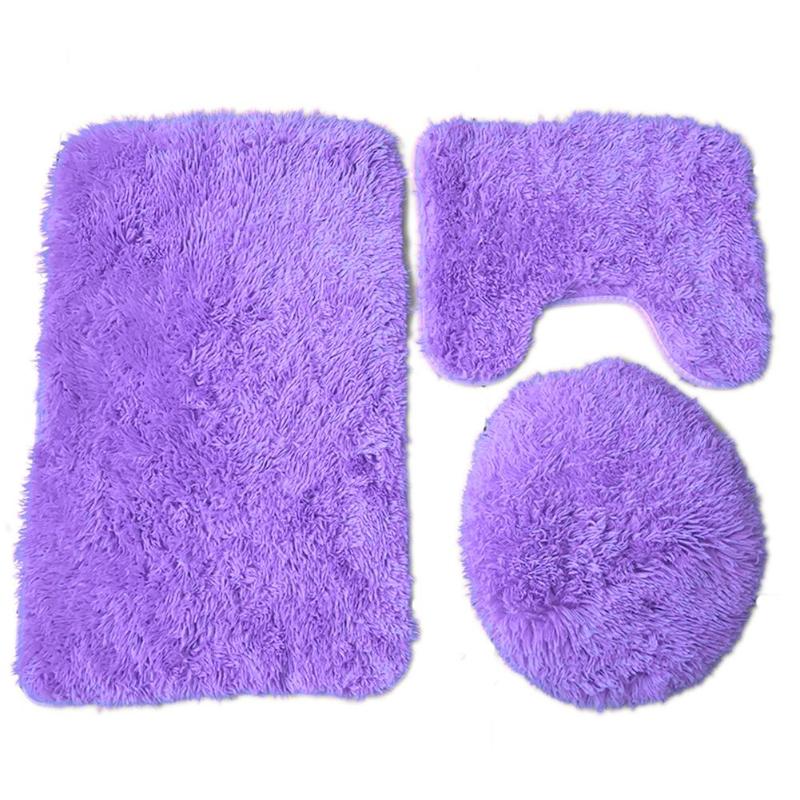 3pcs/set Non Slip Bathroom Mat Cover Toilet Lid Pad Floor Carpet Rug Home Decor Solid Plush Mat Bathroom Products: Purple
