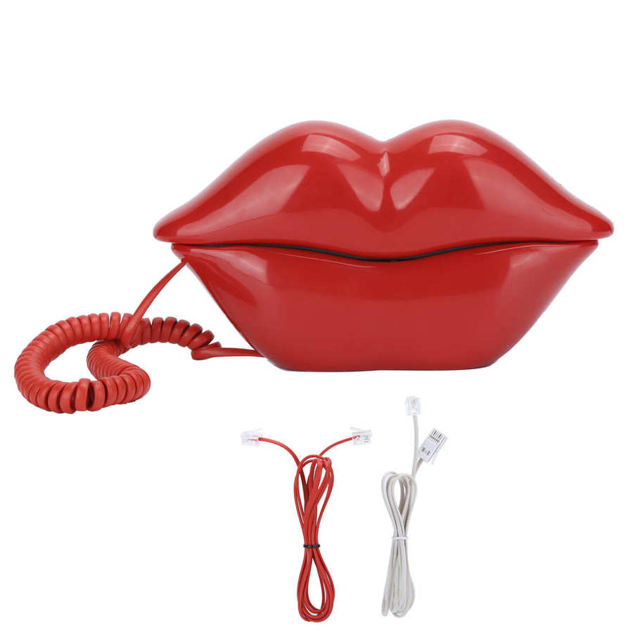 Lips Telephone Electroplate Desktop Landline Phone for Home Office Decoration Lip Shaped Phones telefone Red / Purple: Red