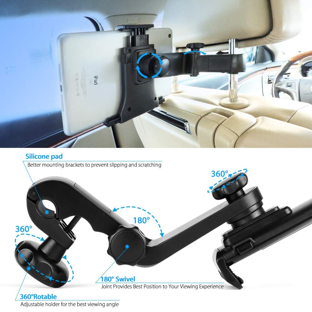 Auto Houder 4-11 "Tablet Achterbank Universele Beugel 360 Roterende Hoofdsteun Mount Microfoon Tabletten PC Stand voor iPad Air pro 9.7
