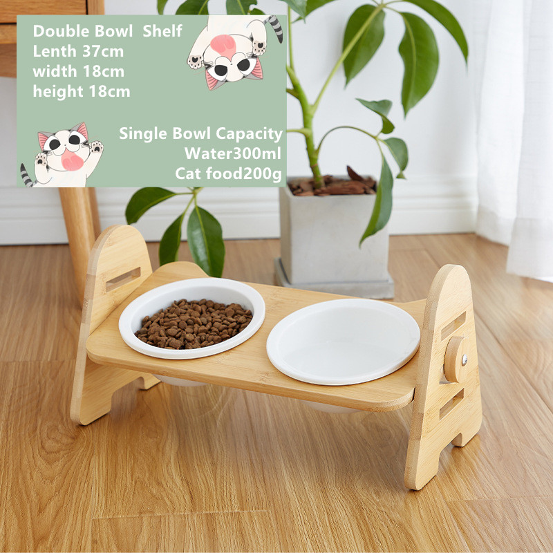 Kat Kom Keramische Dubbele Kom Met Schuine Mond Te Beschermen Cervicale Wervelkolom Kattenvoer Kom Anti-Kantelen Hond kom Verstelbare: Basic shelf Double