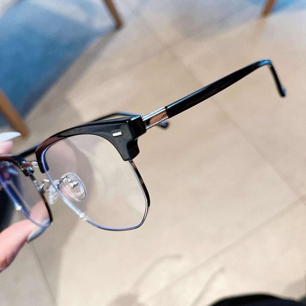 Retro Metal Half Frame Anti-Blue Light Glasses Eye Protection Plastics Flat Mirror Spectacles Half Frame Glasses for Women Men
