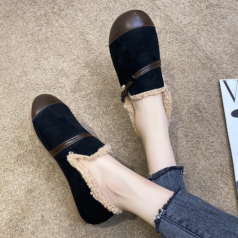 Mocassin chaussures femmes chaussures femme bout rond mocassins fourrure Slip-on baskets décontractées bouche peu profonde mocassins robe d'hiver grande taille