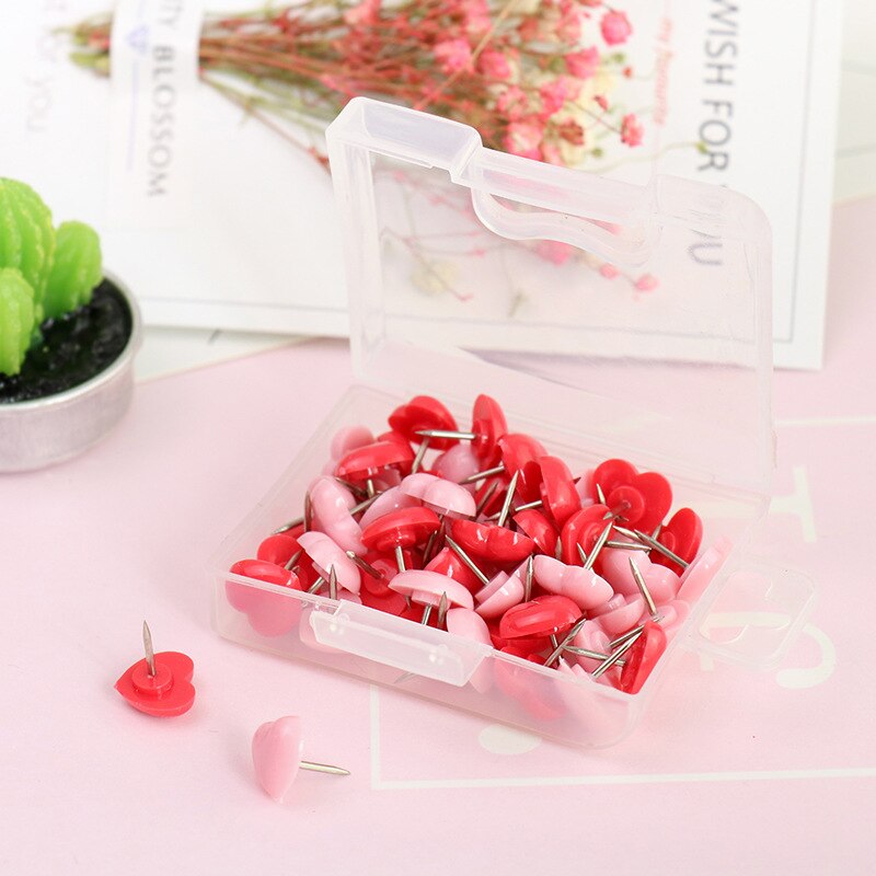50 Stuks Roze Rood Hart Punaise Push Pins Plastic Stationaire Kurk Boord Veiligheid Gekleurde Pins Kantoor School Binding Accessoires