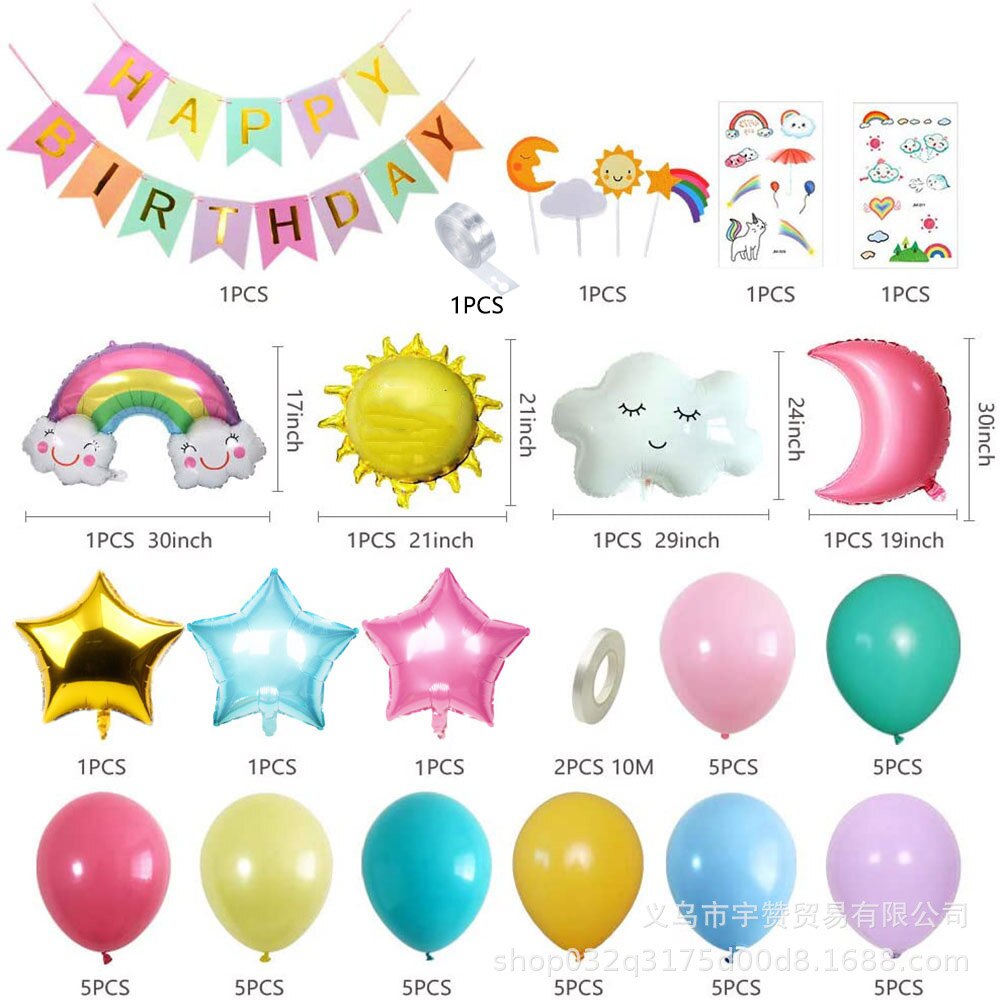 1 set Moon Sun Rainbow Clouds Balloons Arch Garland Macaron Balloon Chain for Baby Shower Girls Birthday Party Decor Supplies