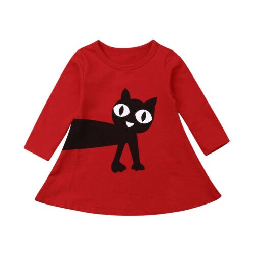 Peuter Baby Kids Rok Meisjes Cartoon A-lijn Lange Mouwen Leuke Outfits: Rood / 3T